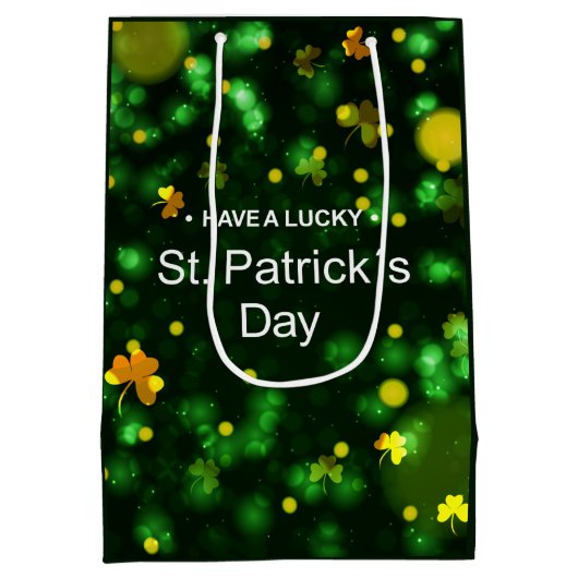 Lucky Green Irish Kleeblatt Glitzer Pattern Mittlere Geschenktüte (Rückseite)