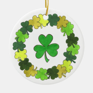 Lucky Green Kleeblatt Clover St. Patrick's Day Keramik Ornament