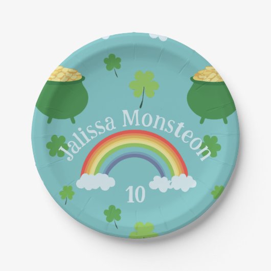 Lucky Green Kleeblatt Farbenfrohe Regenbogenforell Pappteller (Vorderseite)