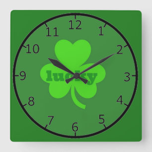 Lucky Green Kleeblatt Quadratische Wanduhr