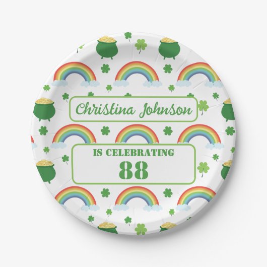 Lucky Green Kleeblatt St Patricks Day Rainbow Pappteller (Vorderseite)