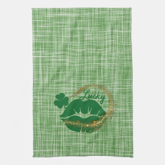 Lucky Green Lips St Patricks Day Geschirrtuch (Vertikal)