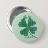 Lucky Green Plaid Shamrock Four-Leaf Clover Button (Vorne & Hinten)