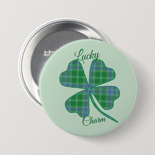 Lucky Green Plaid Shamrock Four-Leaf Clover  Button (Vorne & Hinten)