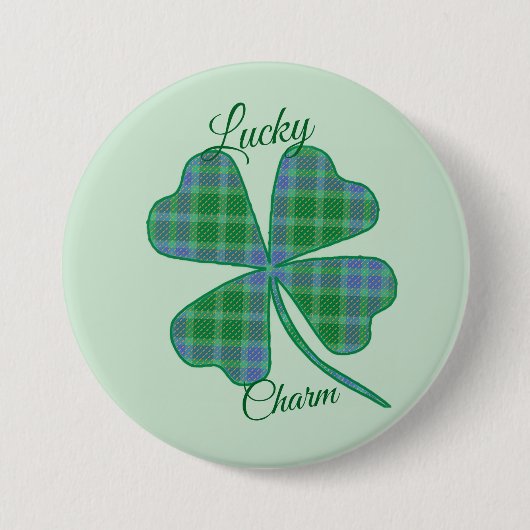 Lucky Green Plaid Shamrock Four-Leaf Clover Button (Vorderseite)