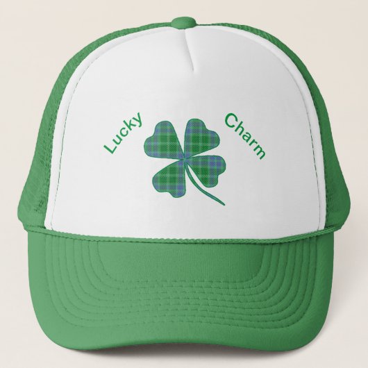 Lucky Green Plaid Shamrock Four-Leaf Clover  Truckerkappe (Vorderseite)