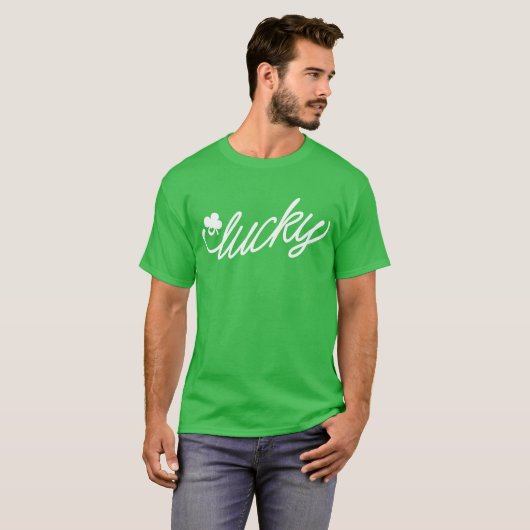 Lucky Green Script St Patricks Day T-Shirt (Vorne ganz)