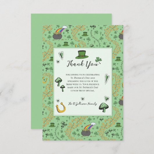 Lucky Green St Patricks Day Irish Danke Karte (Vorne/Hinten)