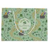 Lucky Green St Patricks Day Luck & Joy Custom Große Geschenktüte (Rückseite)