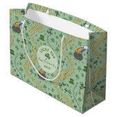 Lucky Green St Patricks Day Luck & Joy Custom Große Geschenktüte (Rückseite Schrägansicht)