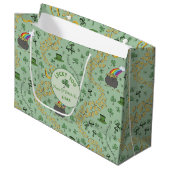 Lucky Green St Patricks Day Luck & Joy Custom Große Geschenktüte (Vorderseite Schrägansicht)
