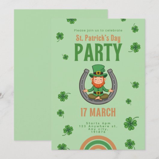 Lucky Green Vibes Einladung (Vorne/Hinten)