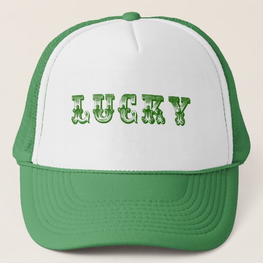 Lucky-grünes Retro-Extravagantes Textdesign 3 Truckerkappe (Vorderseite)