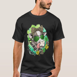 Lucky Heifer Cow Green Leopard Print Bow St Patric T-Shirt