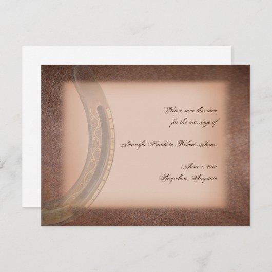 Lucky Horseshoe auf Brown Leather Save the Date (Vorne/Hinten)