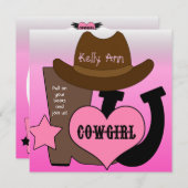 Lucky Horseshoe Cowgirl Birthday Einladung (Vorne/Hinten)