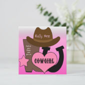 Lucky Horseshoe Cowgirl Birthday Einladung (Stehend Vorderseite)