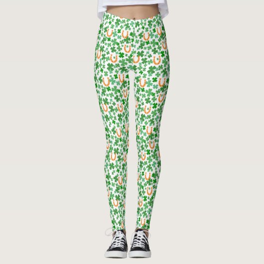 Lucky Horseshoe Four Leaf Clover St Patrick's Day Leggings (Vorderseite)