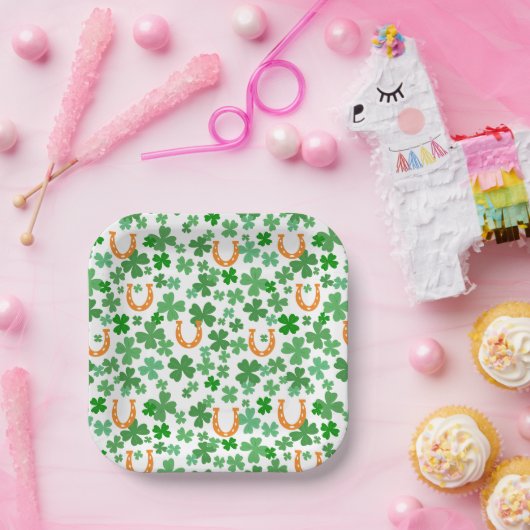 Lucky Horseshoe Four Leaf Clover St Patrick's Day Pappteller (Party)