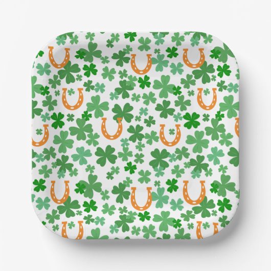 Lucky Horseshoe Four Leaf Clover St Patrick's Day Pappteller (Vorderseite)