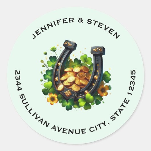 Lucky Horseshoe Gold Coins und Closing Address Runder Aufkleber (Vorderseite)