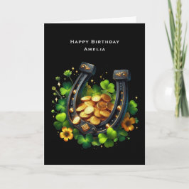 Lucky Horseshoe Gold Coins und Clover Geburtstag Karte