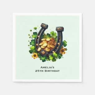 Lucky Horseshoe Gold Coins und Clover Geburtstag Serviette