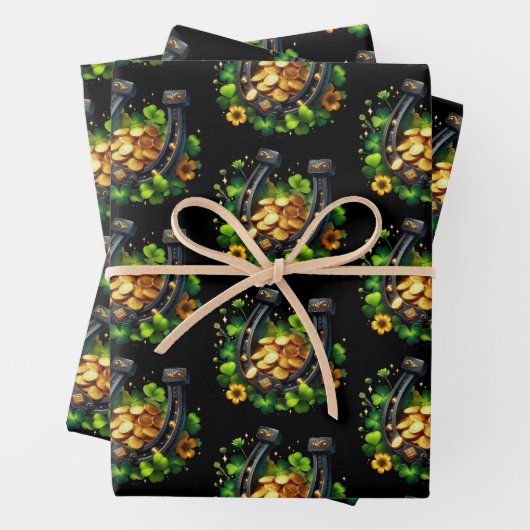 Lucky Horseshoe Gold Coins und Clover Pattern Geschenkpapier Set (Beispiel)