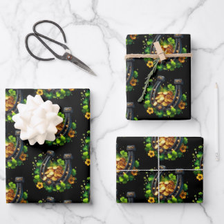 Lucky Horseshoe Gold Coins und Clover Pattern Geschenkpapier Set