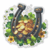 Lucky Horseshoe Goldmünzen und Klee Aufkleber (Vorderseite)
