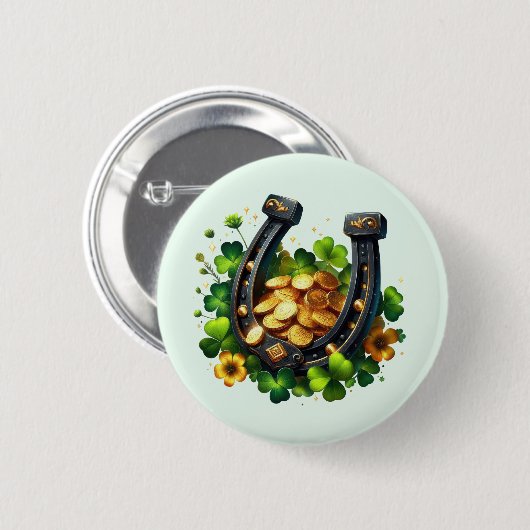 Lucky Horseshoe Goldmünzen und Klee Button (Vorne & Hinten)