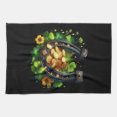 Lucky Horseshoe Goldmünzen und Klee Geschirrtuch (Horizontal)