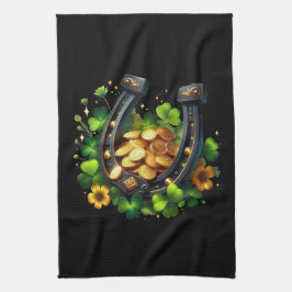 Lucky Horseshoe Goldmünzen und Klee Geschirrtuch