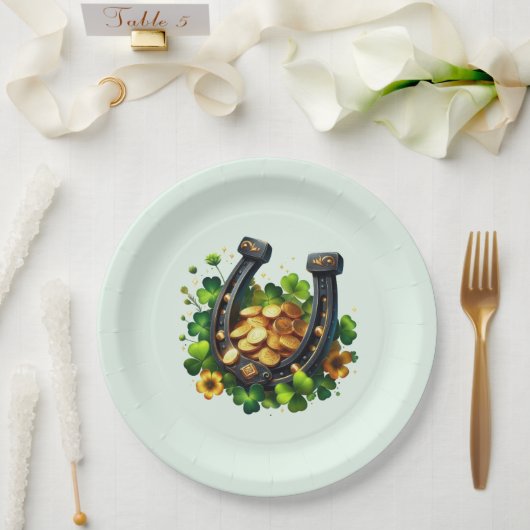 Lucky Horseshoe Goldmünzen und Klee Pappteller (Hochzeit)