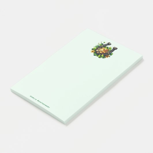 Lucky Horseshoe Goldmünzen und Klee Post-it Klebezettel (angewinkelt)