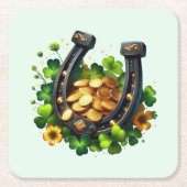 Lucky Horseshoe Goldmünzen und Klee Rechteckiger Pappuntersetzer (Vorderseite)