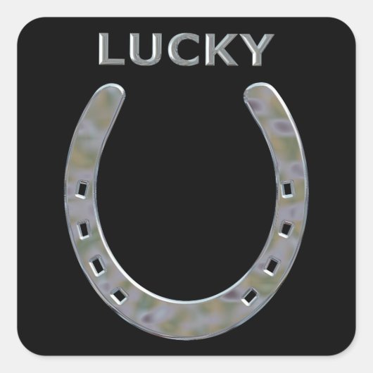 Lucky Horseshoe in Silver Quadratischer Aufkleber (Vorderseite)