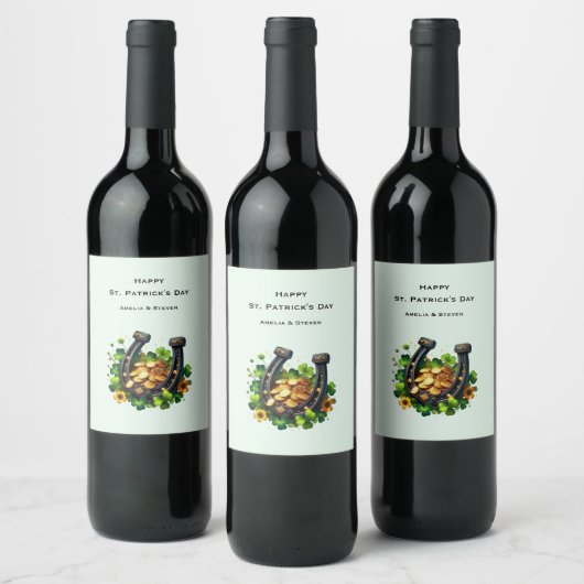 Lucky Horseshoe und Gold Coins St. Patrick's Day Weinetikett (Flaschen)