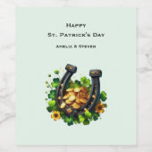Lucky Horseshoe und Gold Coins St. Patrick's Day Weinetikett (Einzelnes Label)
