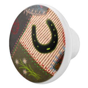 Lucky Horseshoe Vintag Crazy Quilt Keramik Knob Keramikknauf