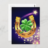 Lucky Hufeisen 4 Blatt Klee Schießstar lila Postkarte (Vorne/Hinten)