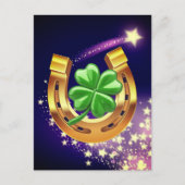 Lucky Hufeisen 4 Blatt Klee Schießstar lila Postkarte (Vorderseite)