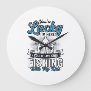 Lucky Im Here Familien-Angeln Vintage-Shirt-Design Große Wanduhr