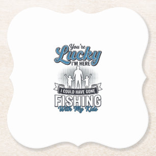 Lucky Im Here Familien-Angeln Vintage-Shirt-Design Untersetzer
