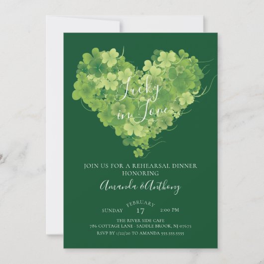 Lucky in der Liebe Kleeblatt Probe Abendessen Einladung (Vorderseite)