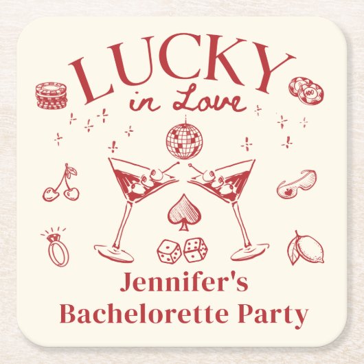 Lucky in Liebe Cocktail Junggeselinnen-Abschied Cl Rechteckiger Pappuntersetzer (Vorderseite)