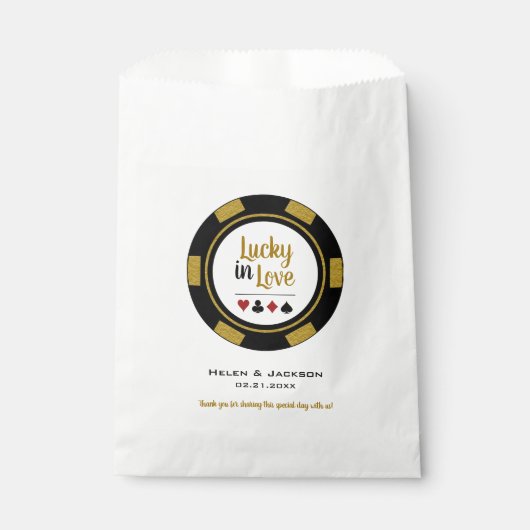 Lucky in Liebe Gold Schwarz-weißer Poker Chip Hoch Geschenktütchen (Vorderseite)