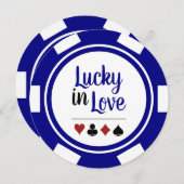 Lucky in Liebe Poker Chip Blue Las Vegas Wedding Einladung (Vorne/Hinten)