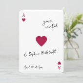 Lucky In Love Bachelorette Ace Of Hearts Einladung (Stehend Vorderseite)