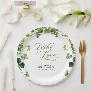 Lucky in Love Brautparty Gründes Kleeblatt Pappteller